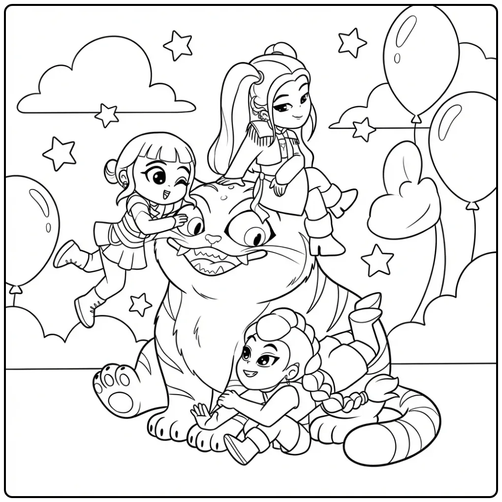 Cheerful KPop Demon Hunters Derpy coloring page
