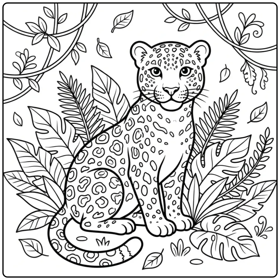 Cheerful Leopard in the Jungle for Children coloring page