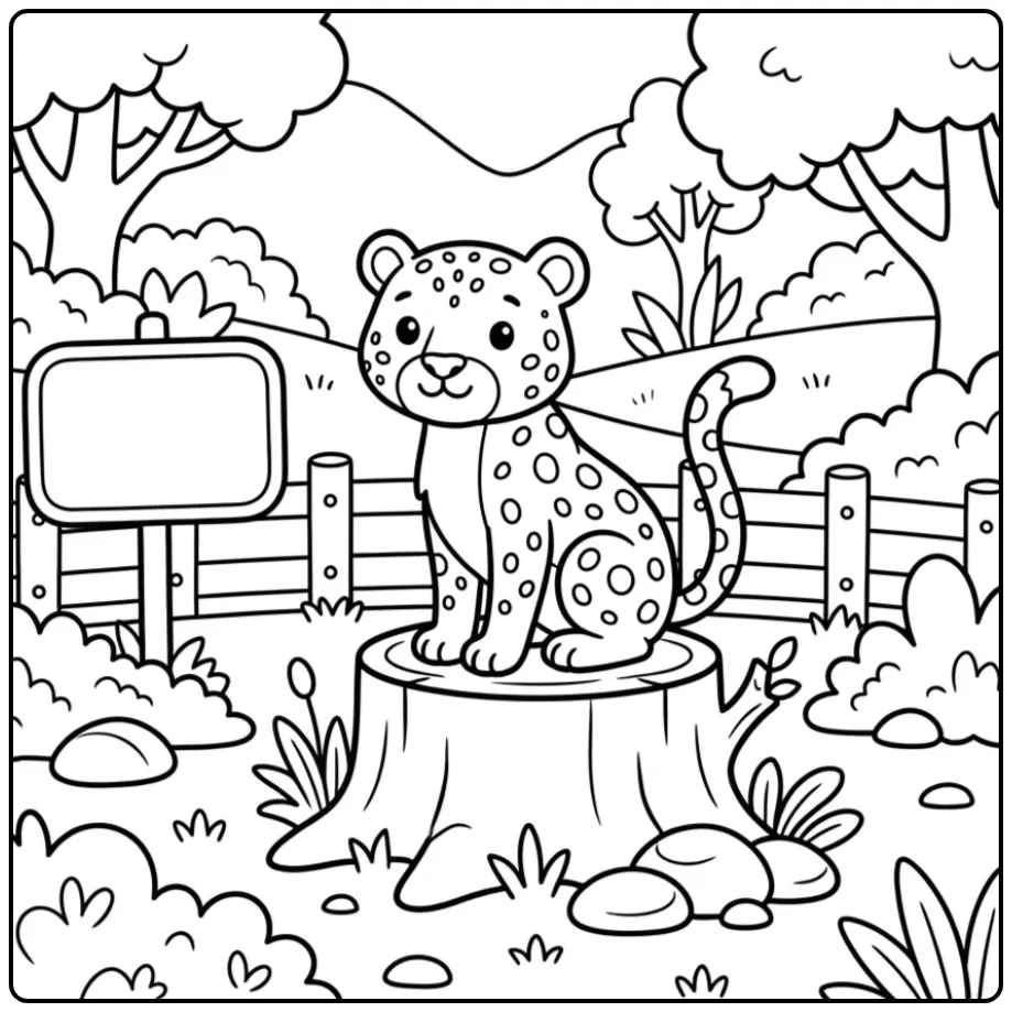 Cheerful Leopard in a Nature Reserve coloring page