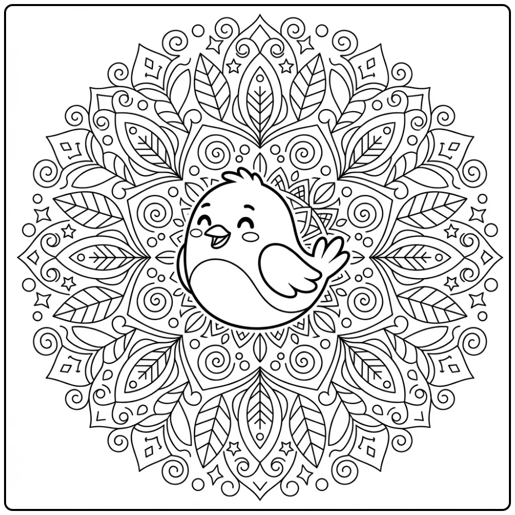 Cheerful Mandala Bird coloring page