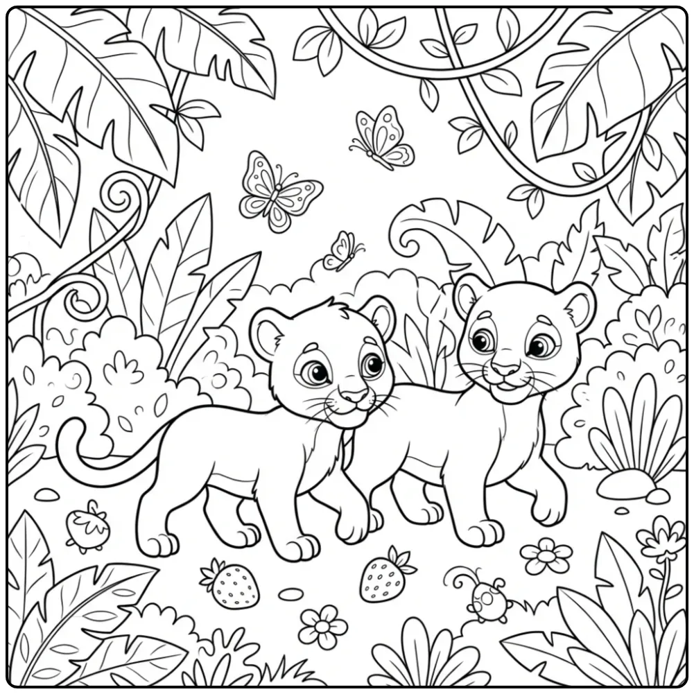 Cheerful Panther in the Tropical Forest Drawing coloring page
