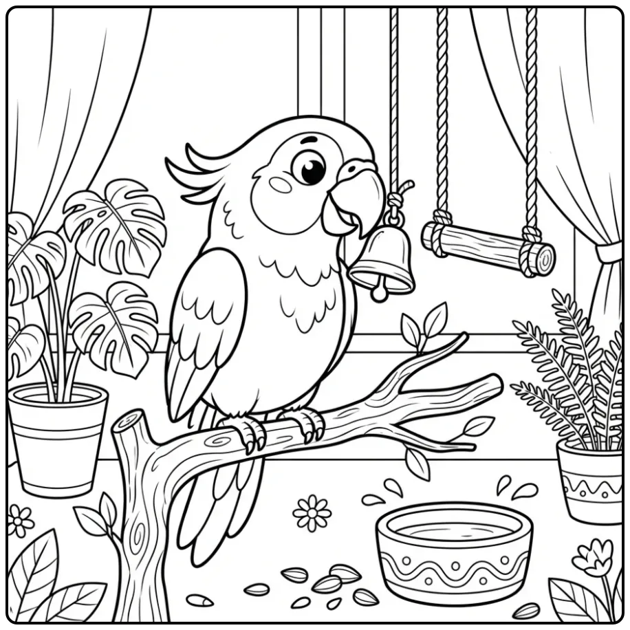 Cheerful Parrot a Room coloring page