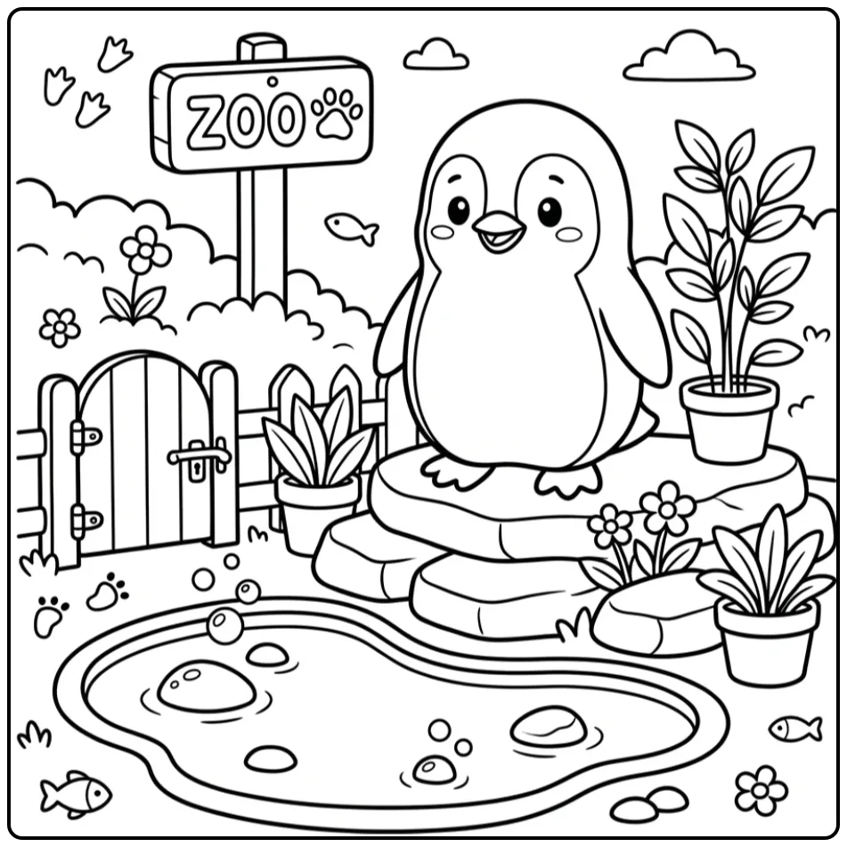 Cheerful Penguin in the Zoo Drawing coloring page