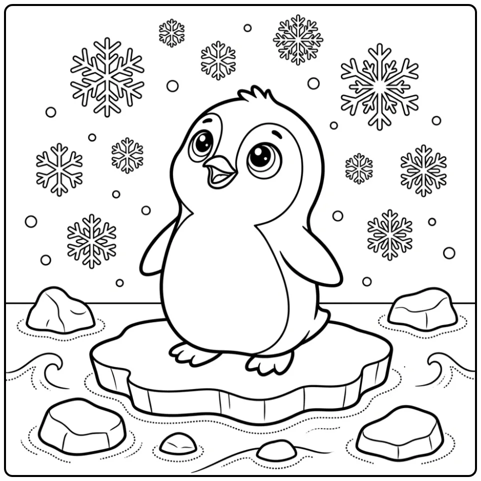 Cheerful Penguin on an Ice Floe coloring page