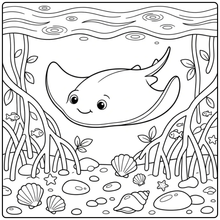 Cheerful Ray in the Shallow Lagoon coloring page