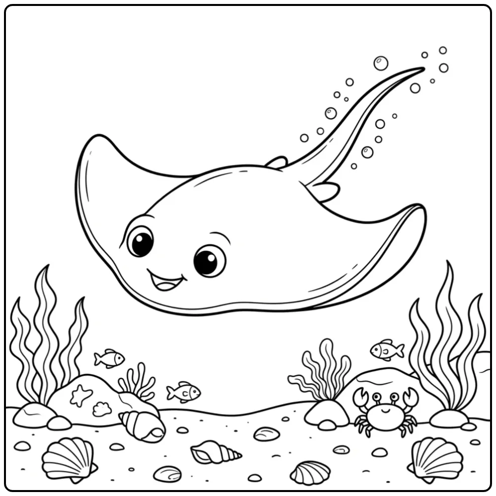 Cheerful Ray Floating Above the Seabed coloring page