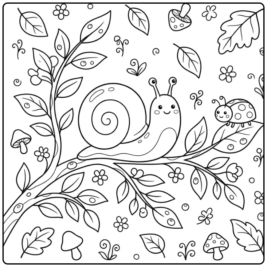 Cheerful Snail with a Ladybug coloring page
