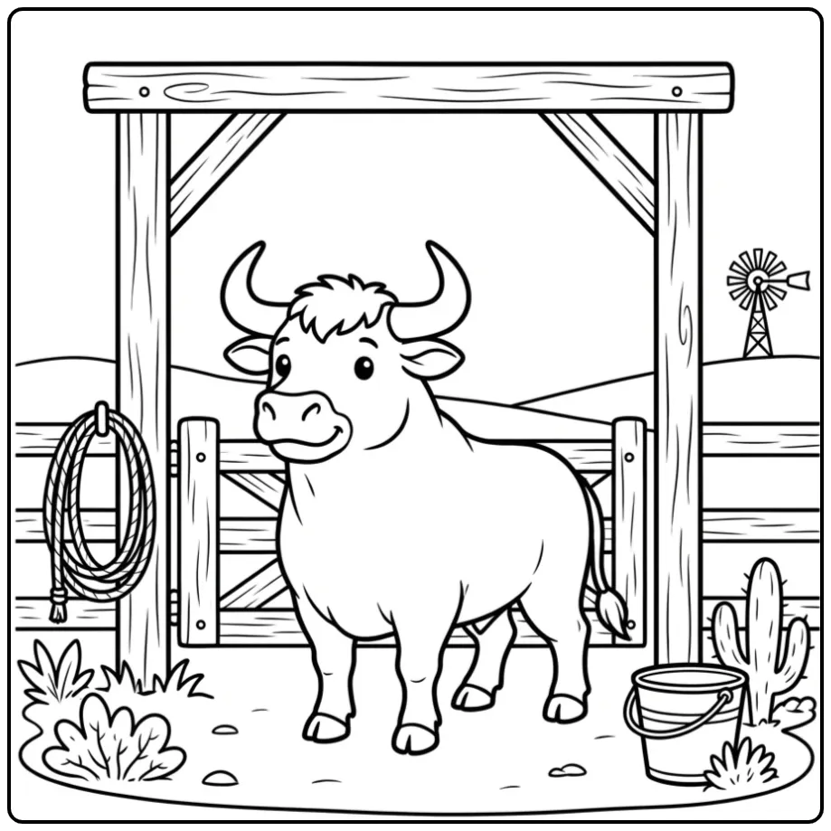Cheerful Bull on the Farm for Children coloring page