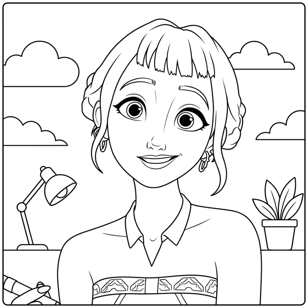 Cheerful KPop Demon Hunters Zoey coloring page