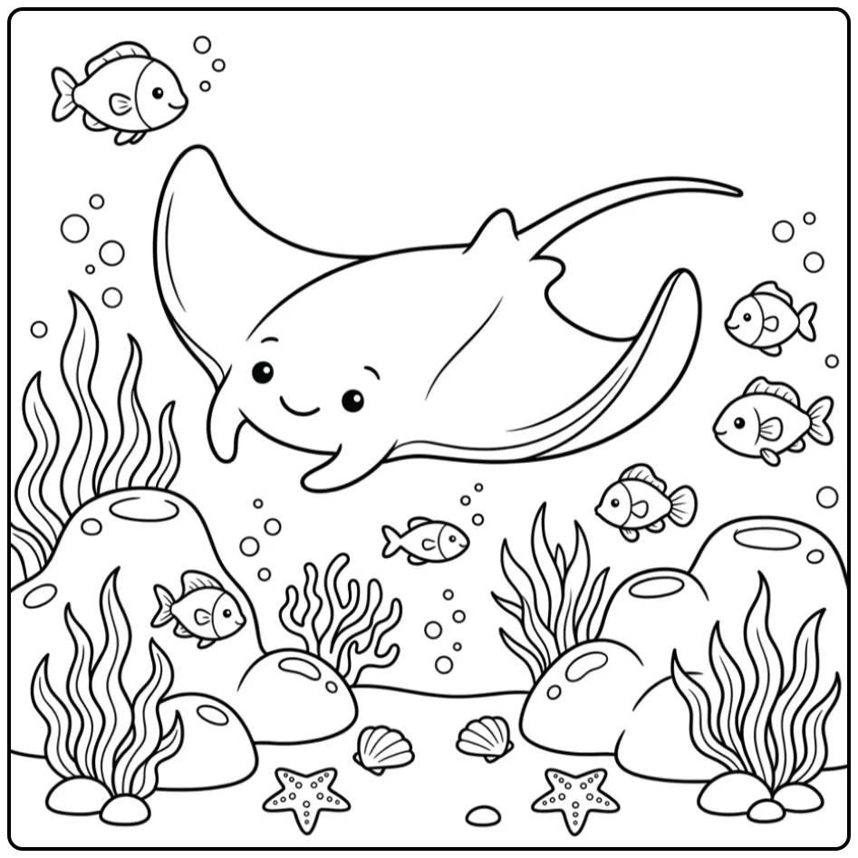 Cheerful Manta Ray in Underwater World Fish coloring page