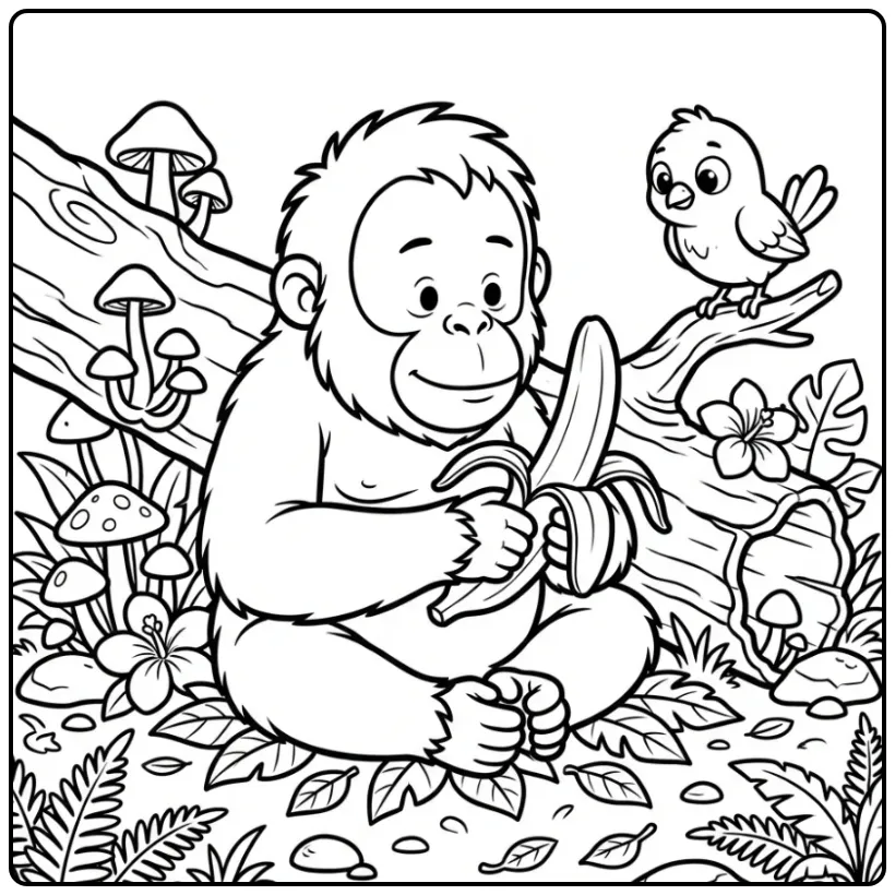 Cheerful Orangutan in the Jungle coloring page