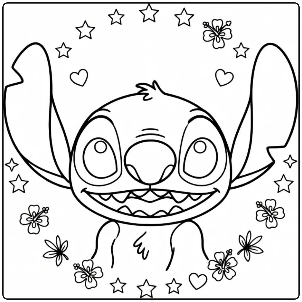 Cheerful Stitch Head coloring page