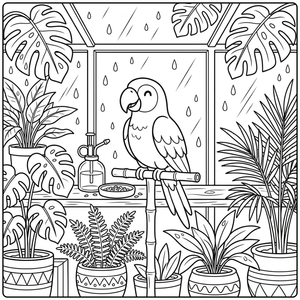 Cheerful Tropical Parrot Drawing coloring page