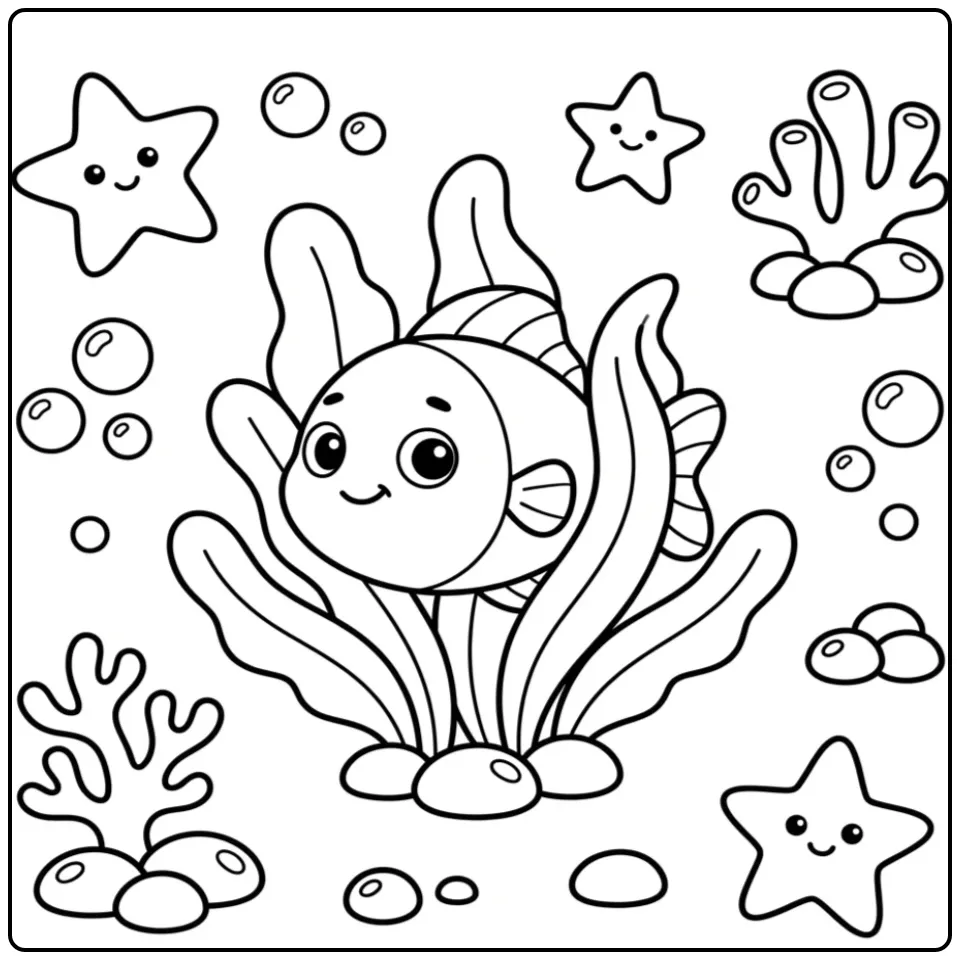 Cheerful Fish Toddler Playing Hide-and-seek coloring page