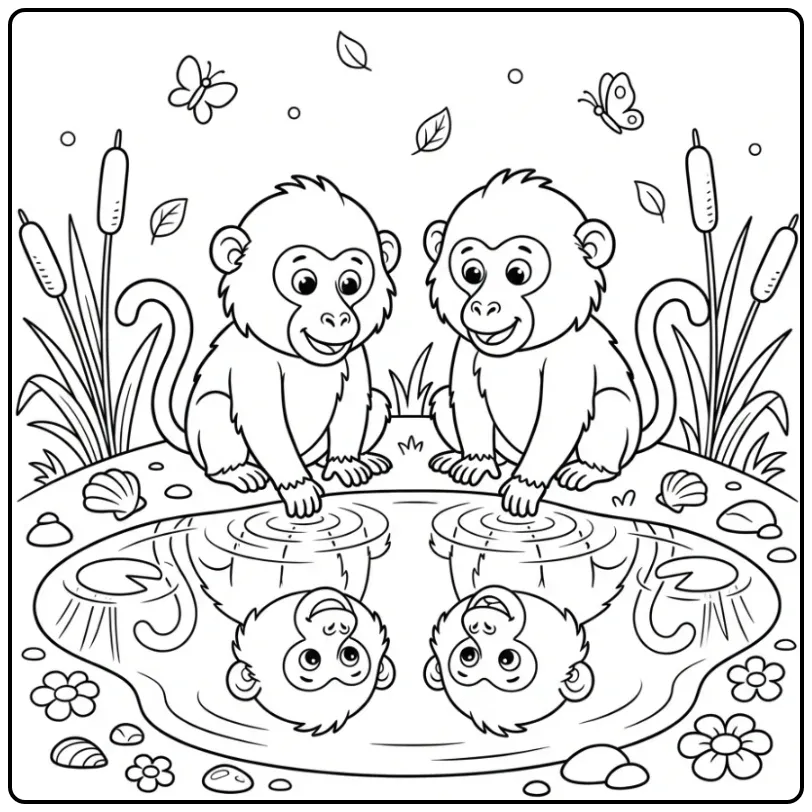Cheerful Baboon Friends by the Water coloring page