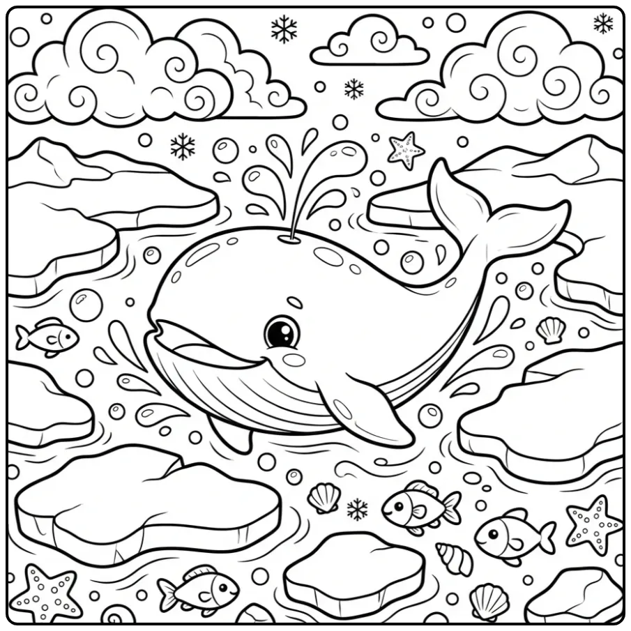 Cheerful Whale in the Arctic Sea coloring page
