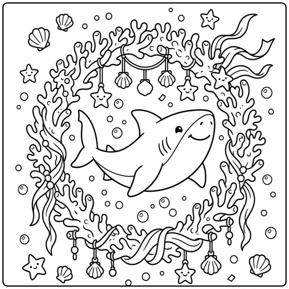 Cheerful Great White Shark Swimming a Victory Lap coloring page