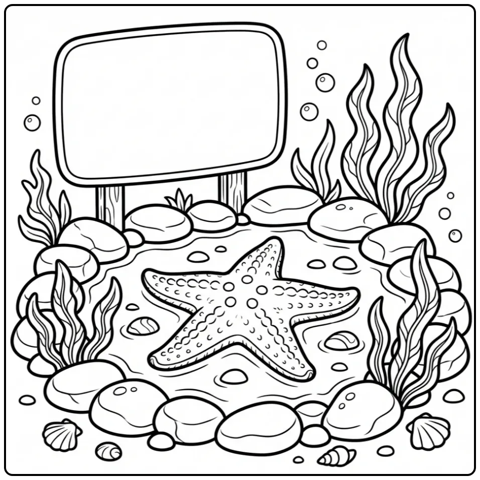 Cute starfish coloring page in a zoo touch pool