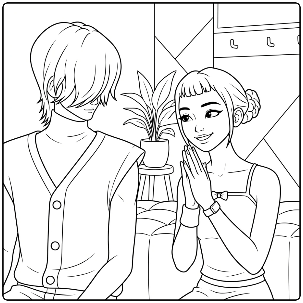 Zoey from KPop Demon Hunters Resting coloring page