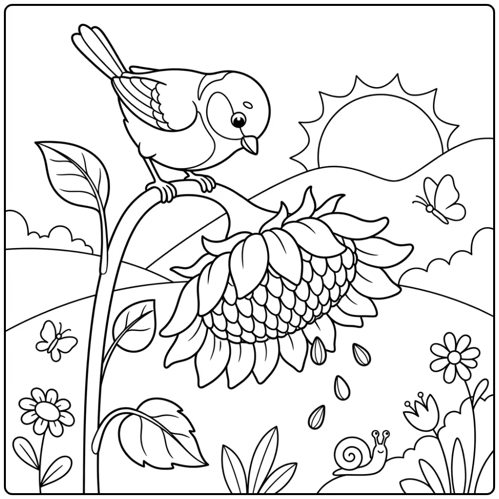 Summery Great Tit in Nature coloring page