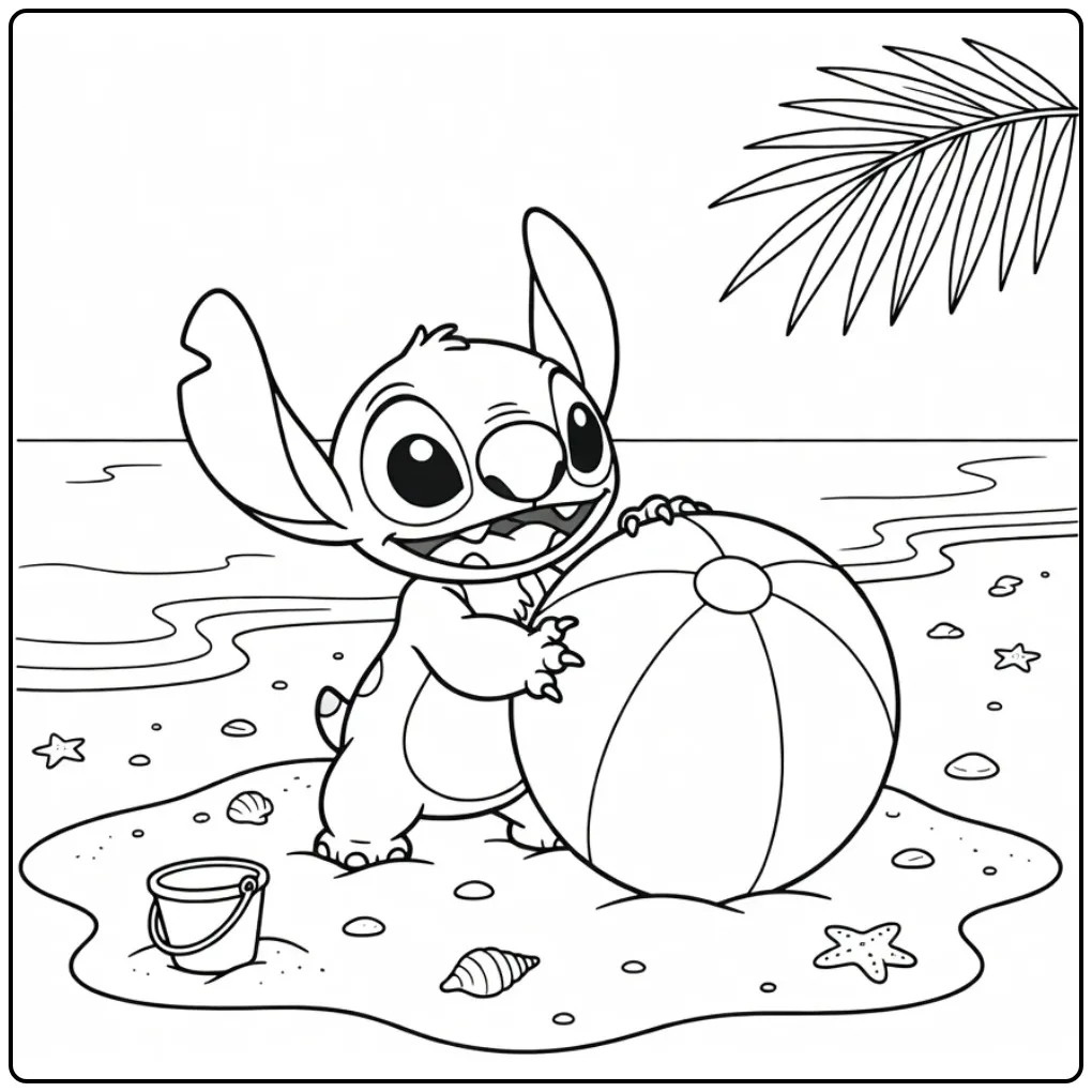 Summery Easy Cute Stitch at Sea coloring page
