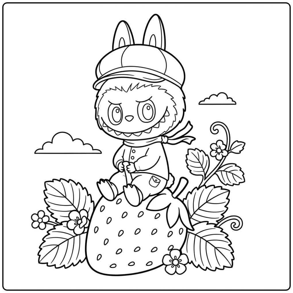 Strawberry Labubu coloring page