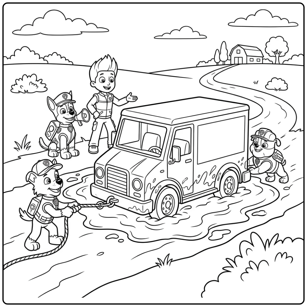 Action Paw Patrol Chase Helping Truck from the Mud coloring page