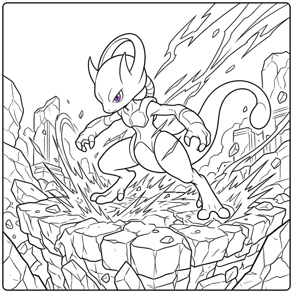 Action-packed Pokemon Mega Mewtwo Ready to Jump coloring page