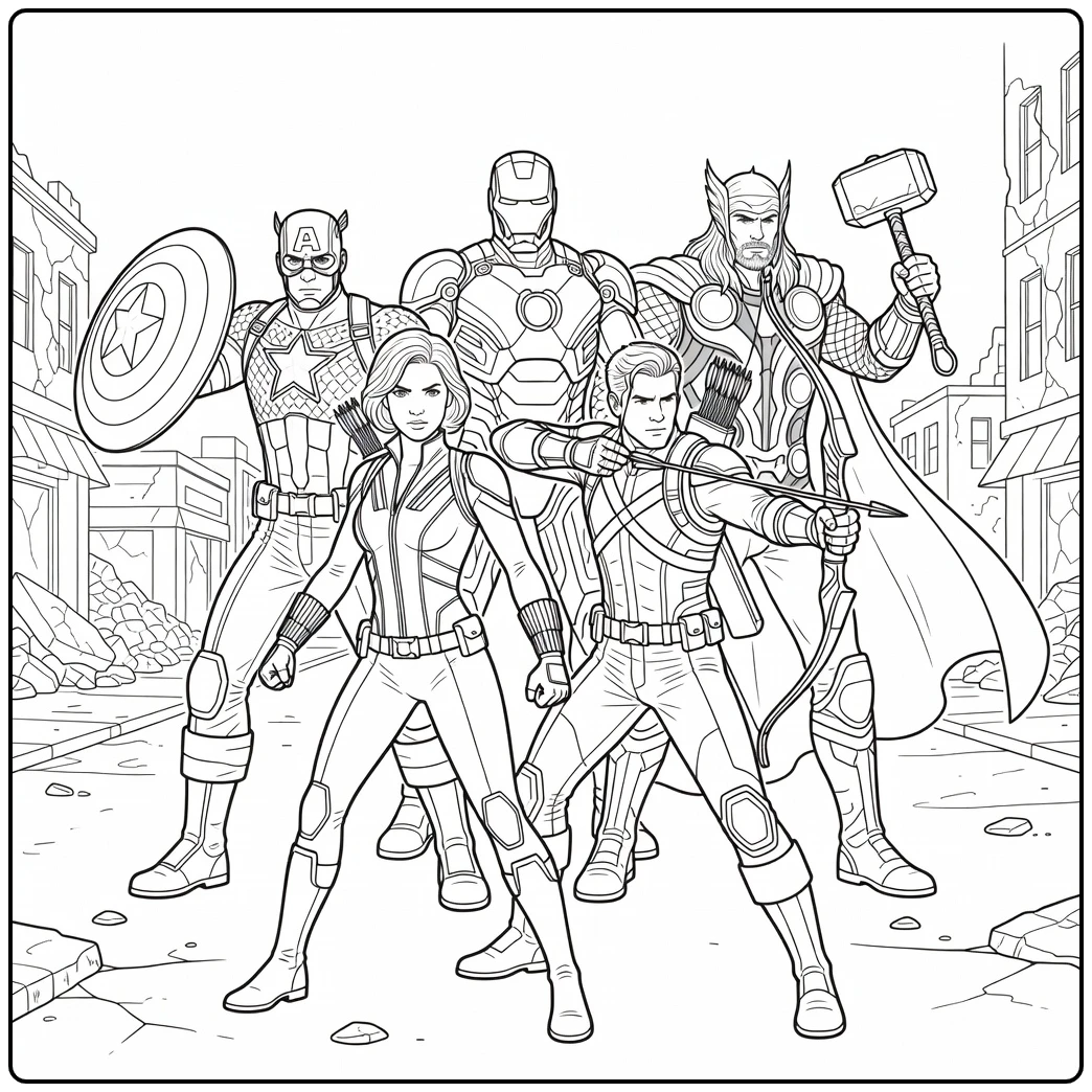 Action-packed Avengers the Superheroes Team coloring page