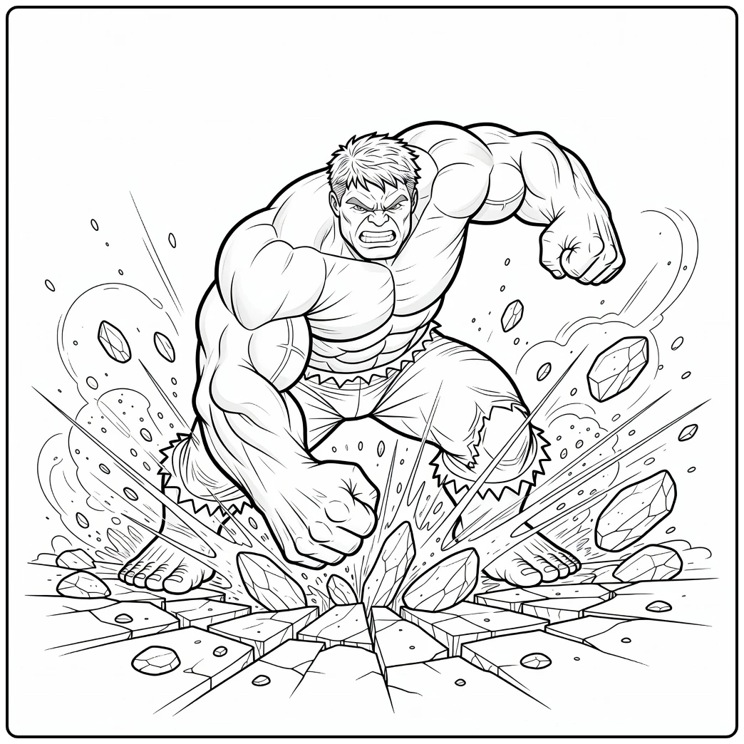 Action-packed Hulk Flying Stone and Cracks coloring page