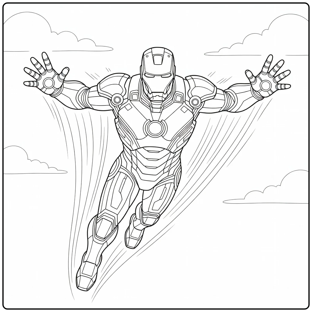 Action-packed Iron Man High in the Sky coloring page