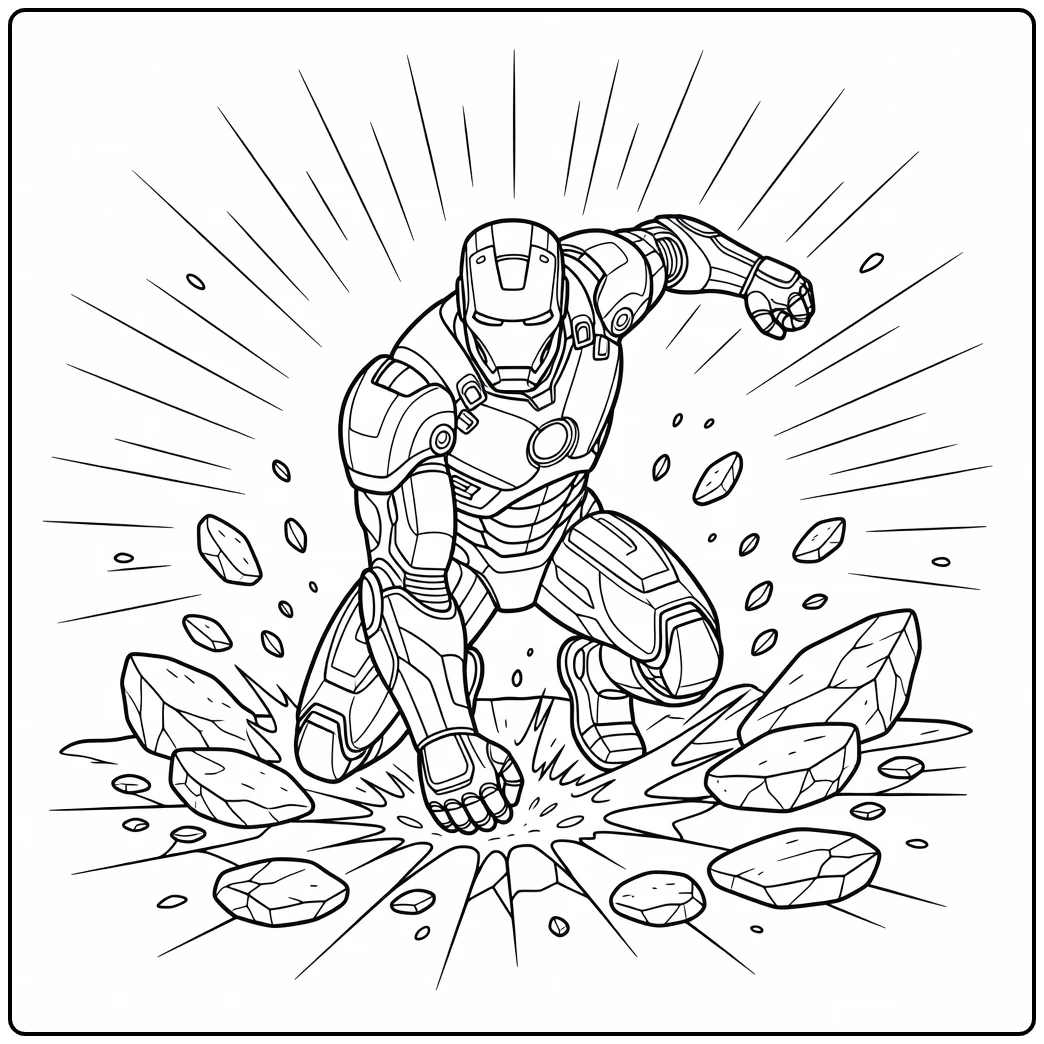 Action-packed Iron Man Cracked Stone coloring page