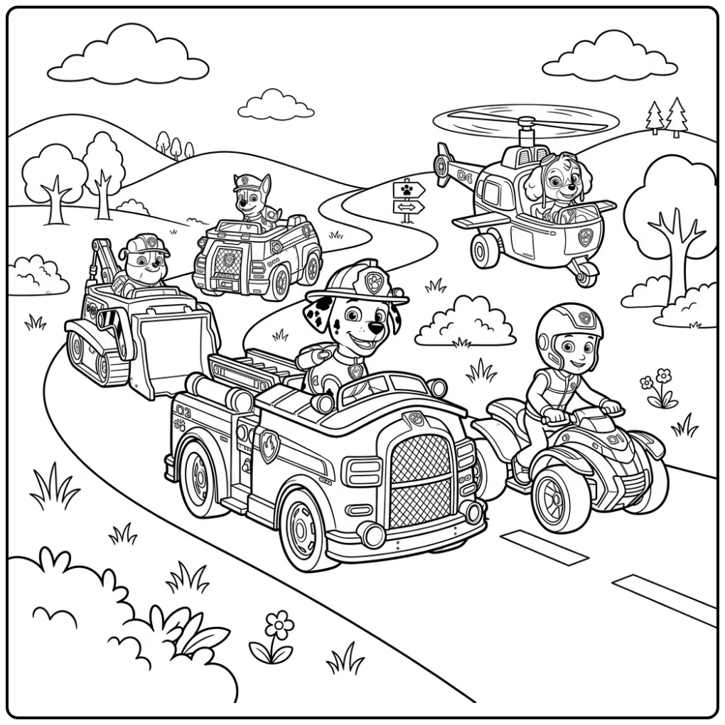 Action-packed Paw Patrol Marshall Racing Toward the Rescue coloring page