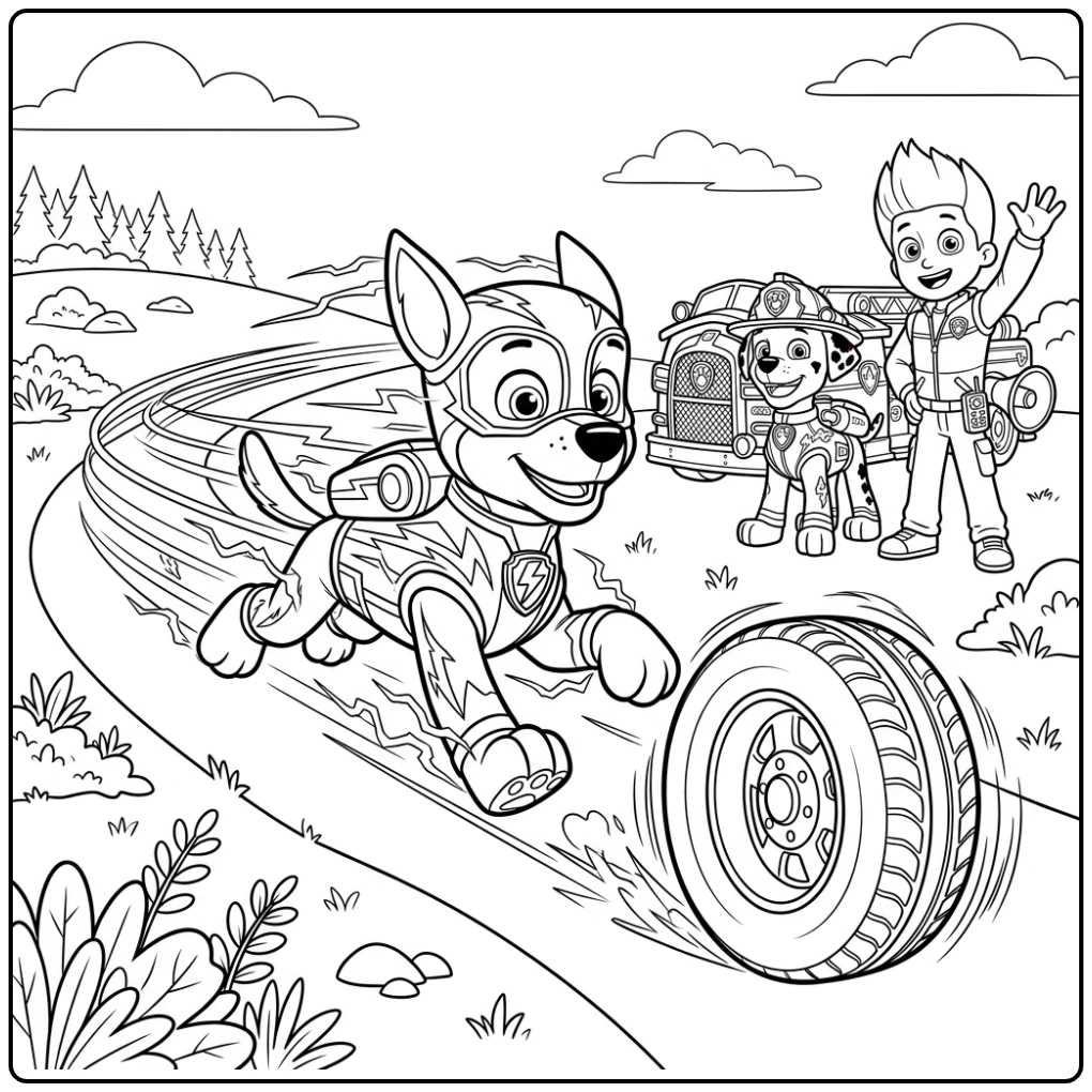 Action-packed Paw Patrol Mega Pups in the Chase coloring page