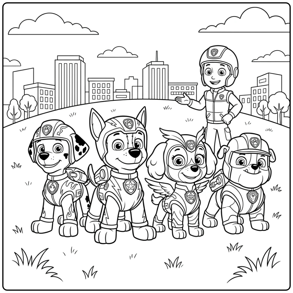 Action-packed Paw Patrol Mega with Ryder and Pups coloring page