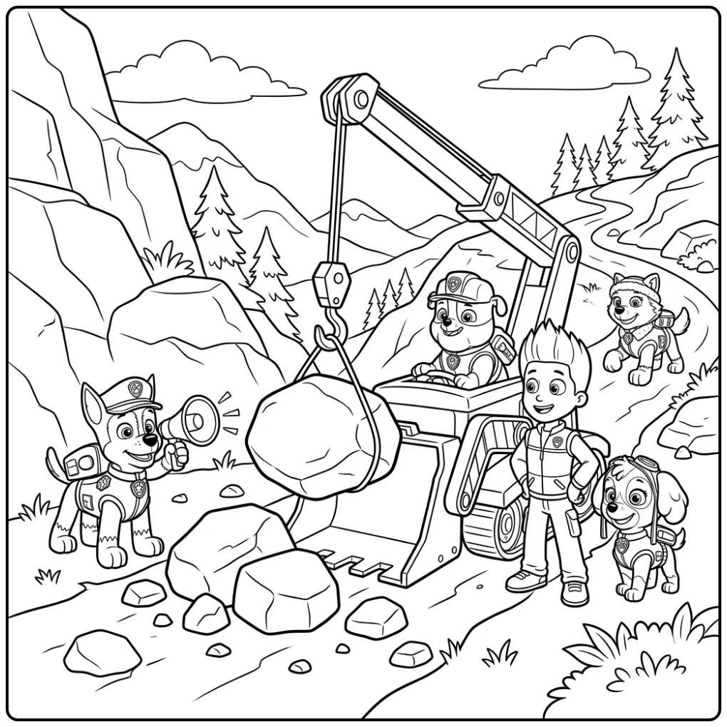 Action-packed Paw Patrol Rubble Rescue Operation coloring page