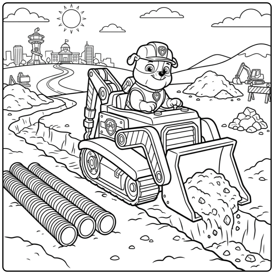 Action-packed Paw Patrol Rubble at the Digging coloring page