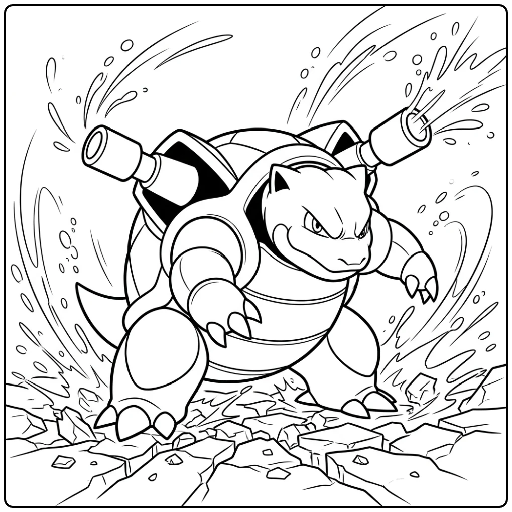 Action-packed Pokemon Blastoise with Water coloring page
