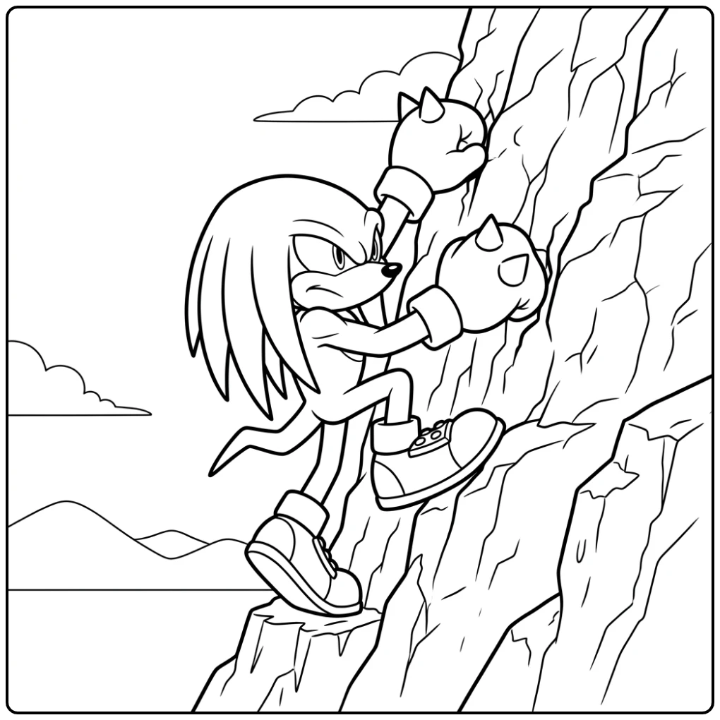 Action-packed Knuckles Climbing Adventure on the Rock Wall coloring page