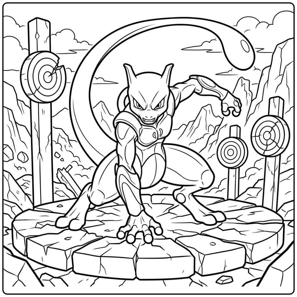 Action-packed Mewtwo Ready for the Big Attack coloring page