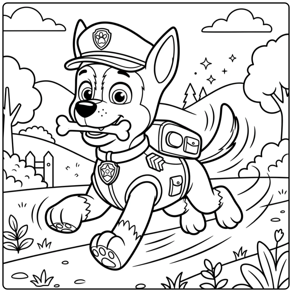 Action-packed Easy Paw Patrol Chase with Bone coloring page