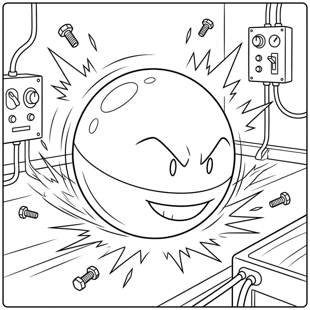 Action-packed Pokemon Electrode in the Factory coloring page