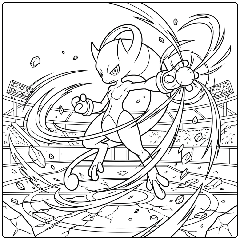 Action-packed Pokemon Mega Mewtwo in the Attack coloring page