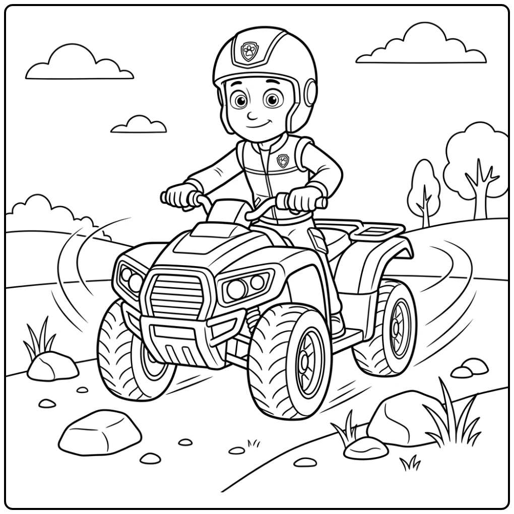 Action-packed Paw Patrol Ryder on His Quad coloring page