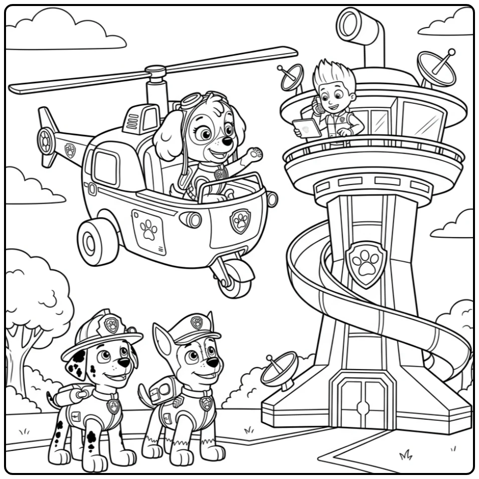 Action-packed Paw Patrol Skye and Ryder coloring page