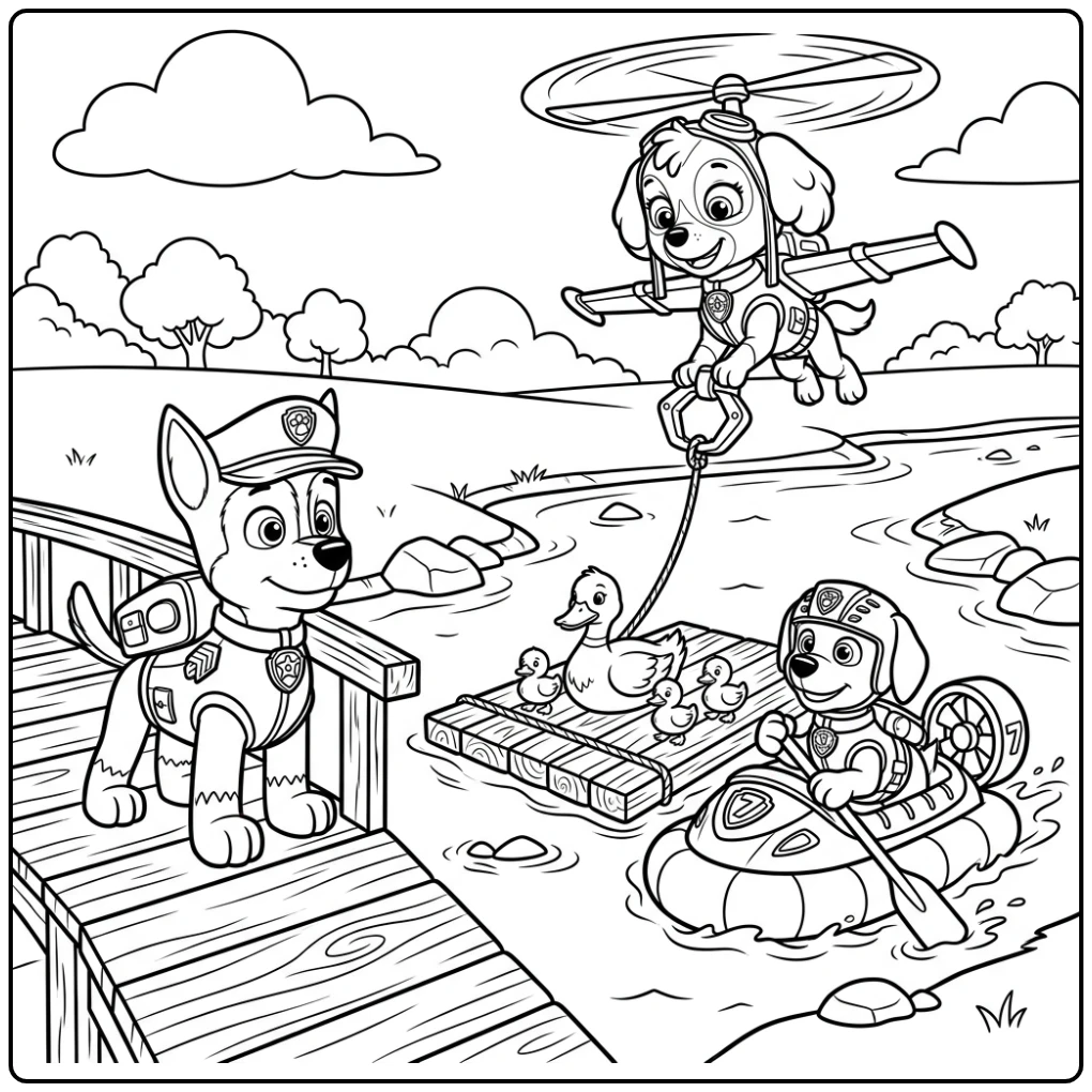 Action-packed Skye Paw Patrol Rescue with the River coloring page