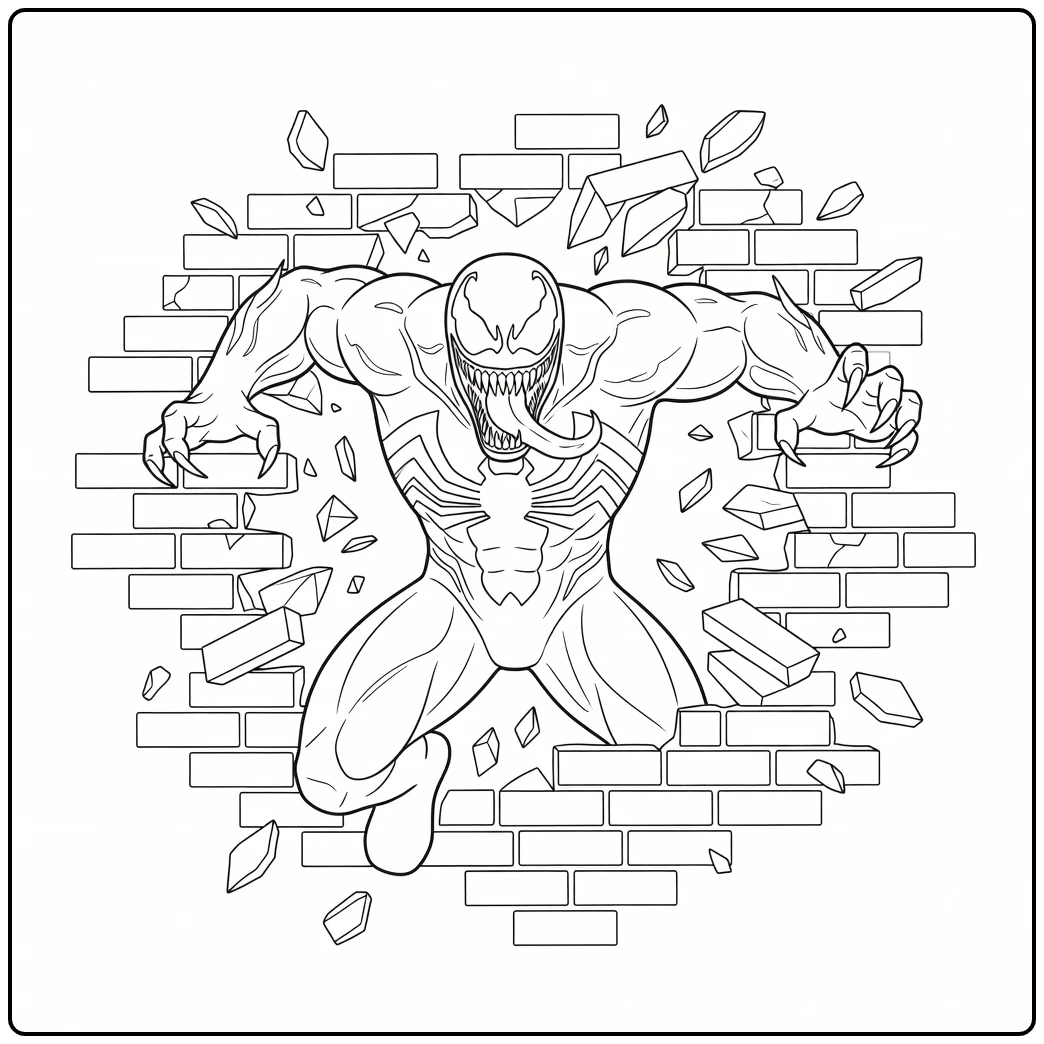 Action-packed Venom Damaged Brick Walls coloring page