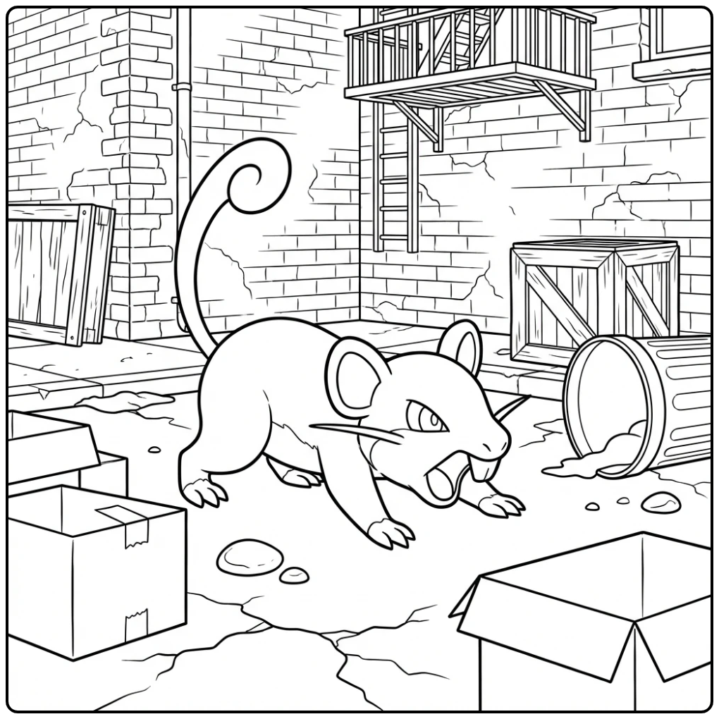 Alert in the City Rattata for Pokemon Fans coloring page