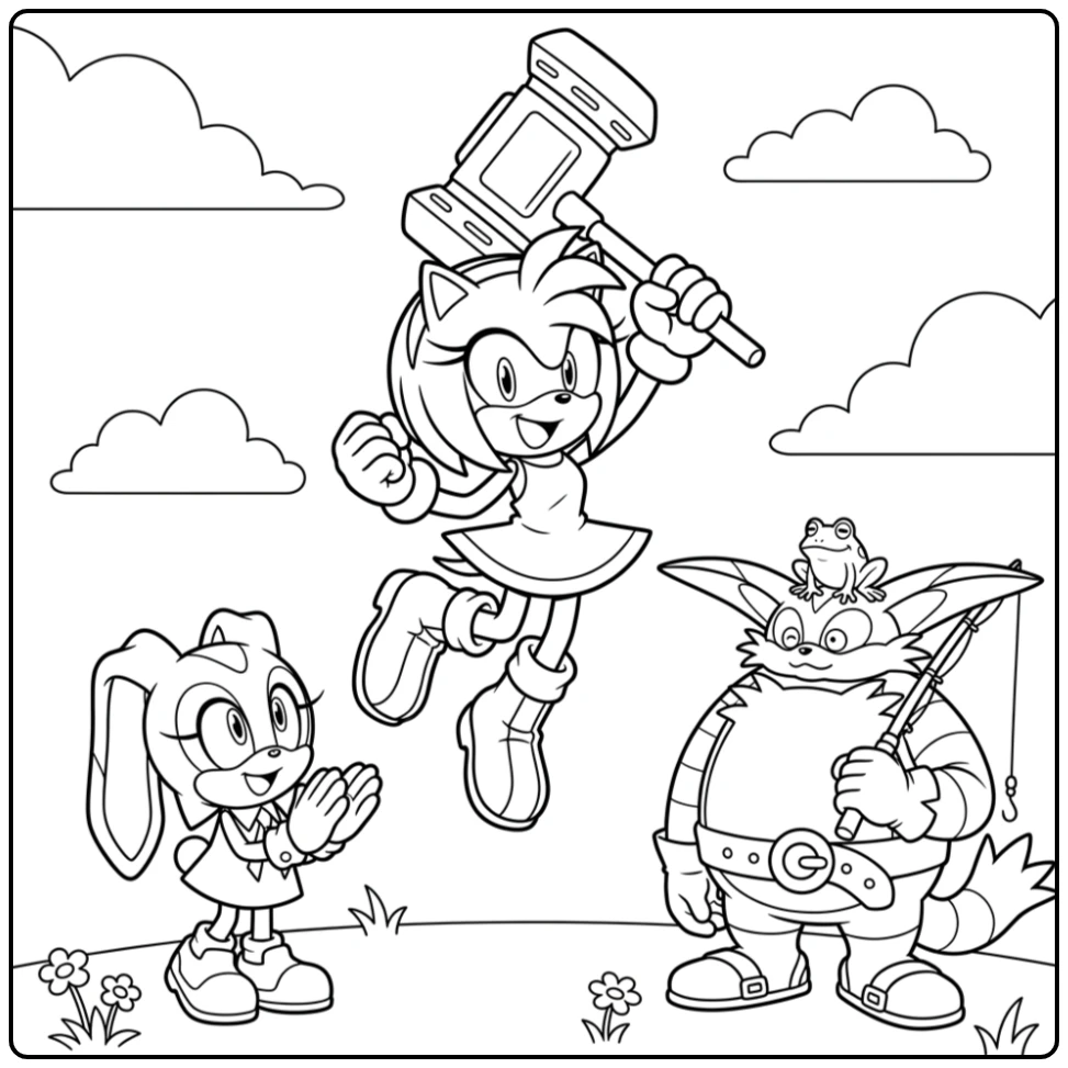 Amy Rose Cream and Big Cheerful Amy Rose Scene coloring page