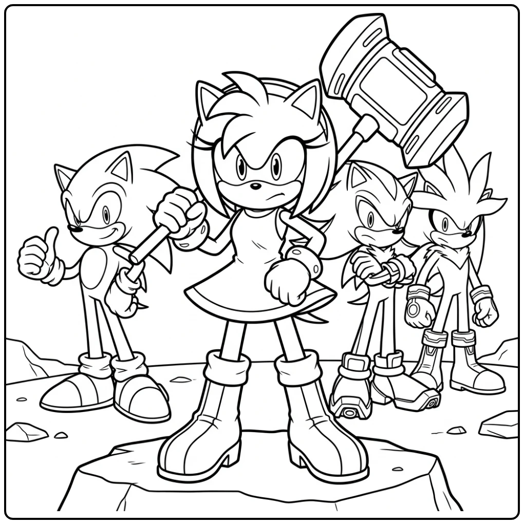 Epic Amy Rose and Team Scene coloring page